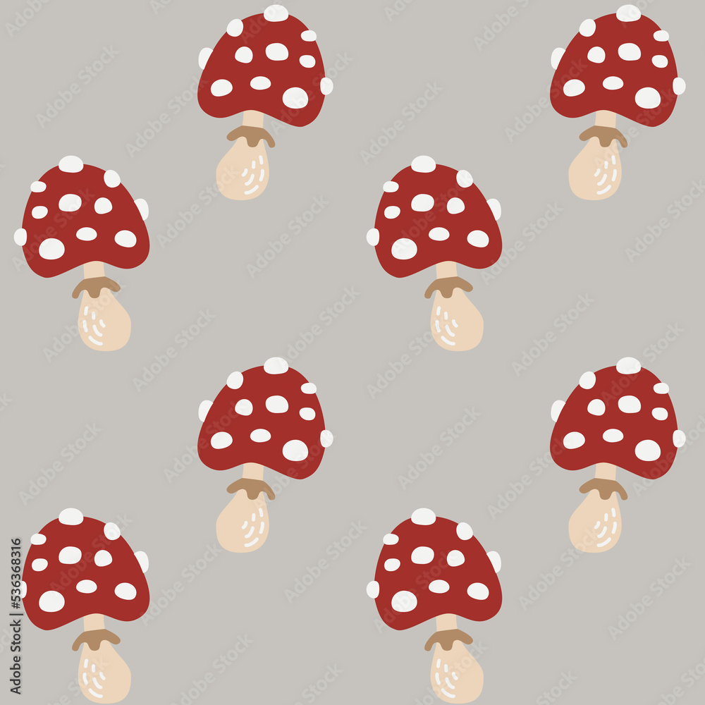 Fly agaric cartoon color seamless pattern