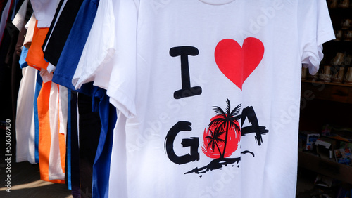 I love goa written on t-shirt is for sale in local goa market.