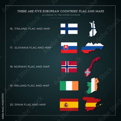 There are Five European countries' Flag And maps Seriz photo