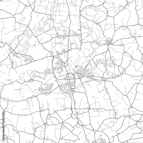 Area map of Pardubice Czech Republic with white background and black roads