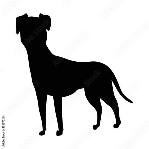 Dog silhouette, mongrel breed. Side view pet stand icon in black color. Make used for dog show, competition, pet store, guide dog, dog walking. Domestic animal isolated on white background