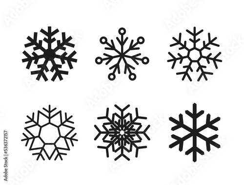 Black set of snowflakes on transparent background. Christmas winter symbols.