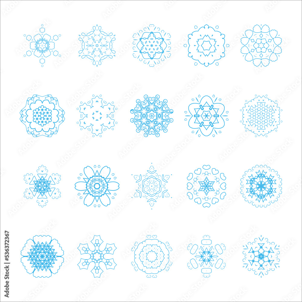 winter snowflake blue vector set