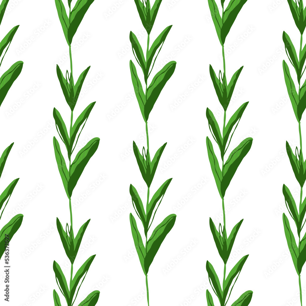 Obraz premium Seamless pattern with green leaves on a white background