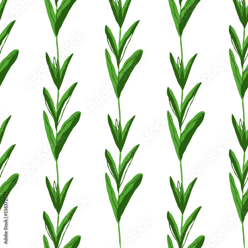 Seamless pattern with green leaves on a white background