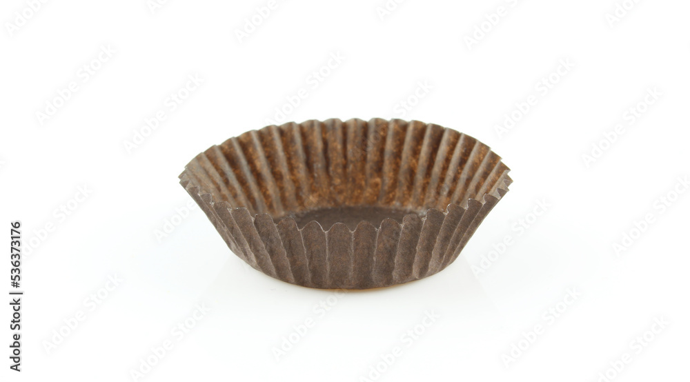 Small and short paper cup. Muffin cupcake container isolated on white background Small and short paper cup. Muffin cupcake container isolated on white background