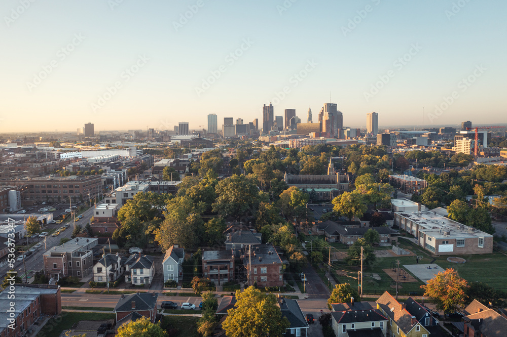 Panoramic view of Columbus, Ohio in the morning shot from art district