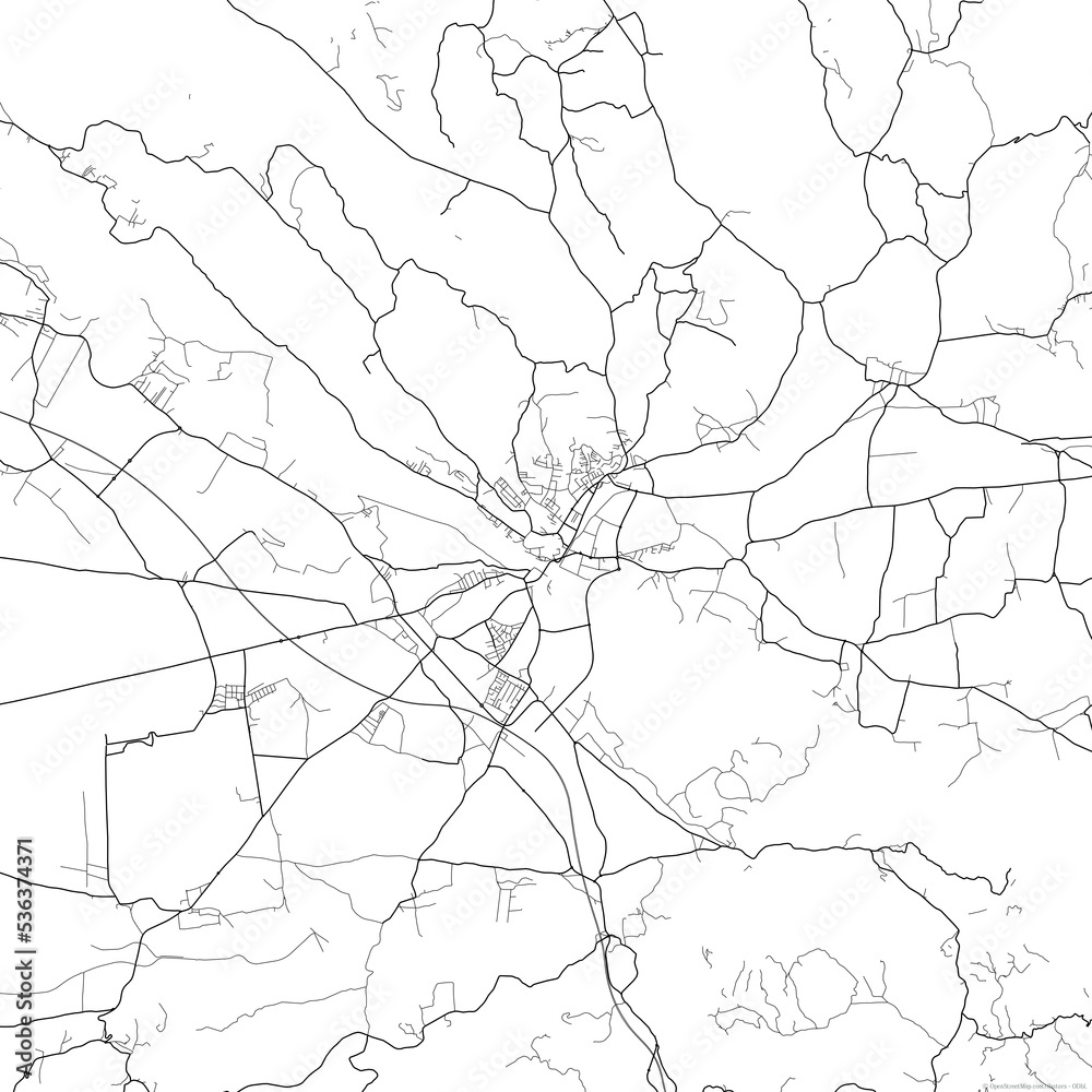 Area map of Ptuj Slovenia with white background and black roads