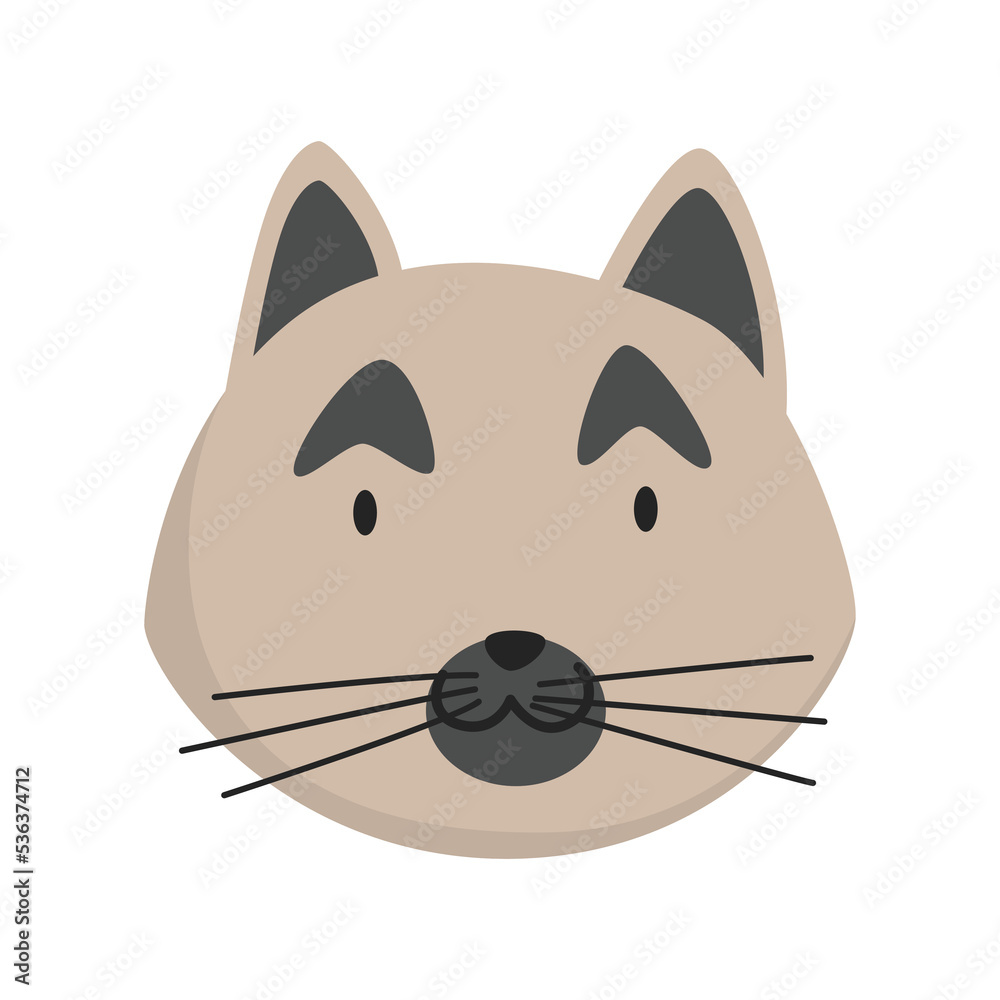 Cat head emoticon. Funny decorative drawn cat face character or avatar. Vector illustration of domestic pet Cat head emoticon. Funny decorative drawn cat face character or avatar. Vector illustration of domestic pet