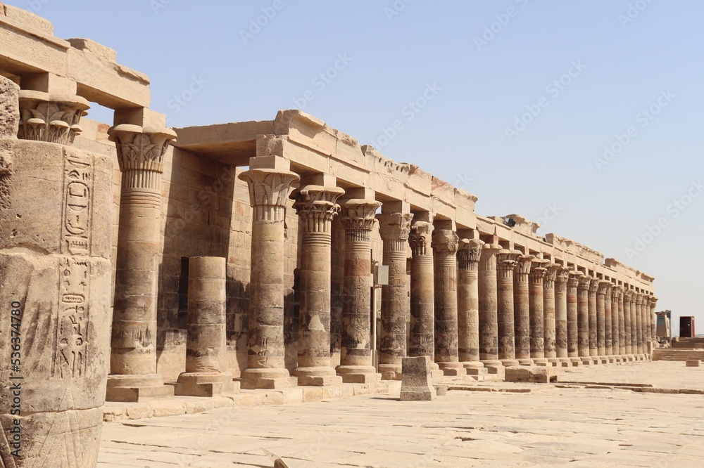 Ancient egyptian columns at Philae temple in Aswan 