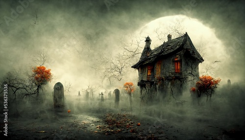 Haunted ghost house in a forest, halloween
