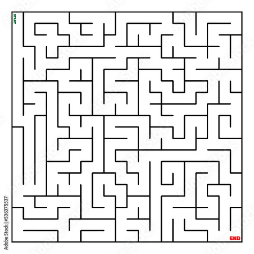 The maze coloring page finds the right way to the solution. square maze black line on white background