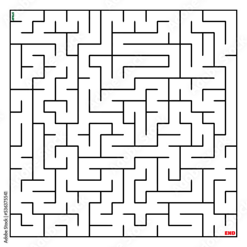 The maze coloring page finds the right way to the solution. square maze black line on white background