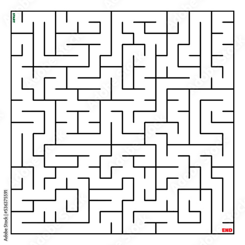The maze coloring page finds the right way to the solution. square maze black line on white background