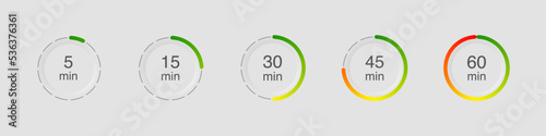 Timer and stopwatch icons in neomorphism. Collection of countdown timer.