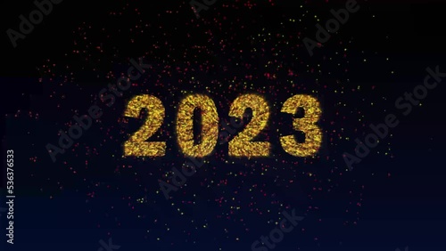 many different yellow fireworks and the inscription 2023. New year