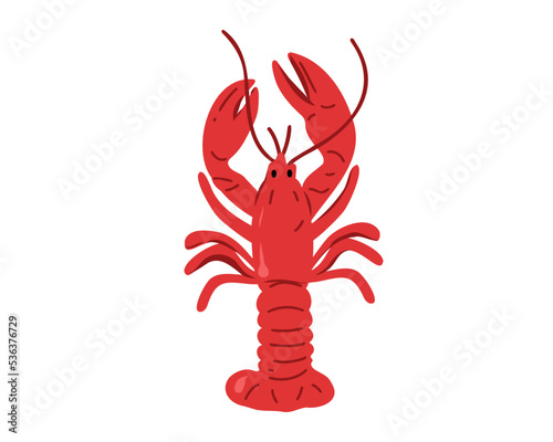 Fresh red crayfish in flat style isolated on white background. Vector illustration