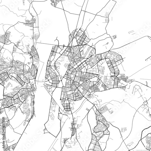 Area map of Sevilla Spain with white background and black roads