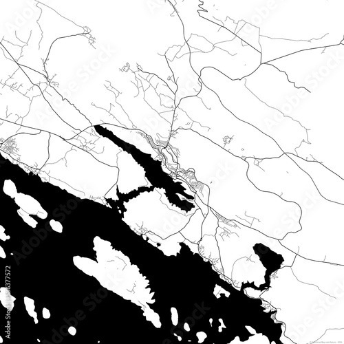 Area map of Sibenik Croatia with white background and black roads