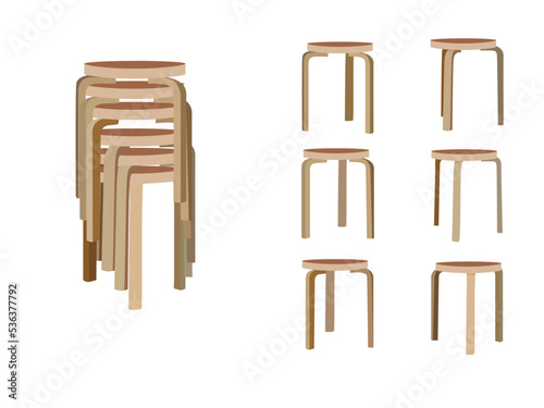 Vector mid-century furniture, famous Aalto stackable stools