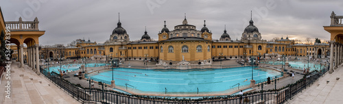 Courtyard of Szechenyi Baths, Hungarian thermal bath complex and spa treatments. New year BUDAPEST, HUNGARY photo