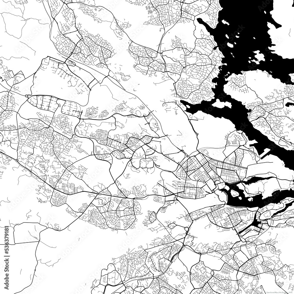 Obraz premium Area map of Solna Sweden with white background and black roads