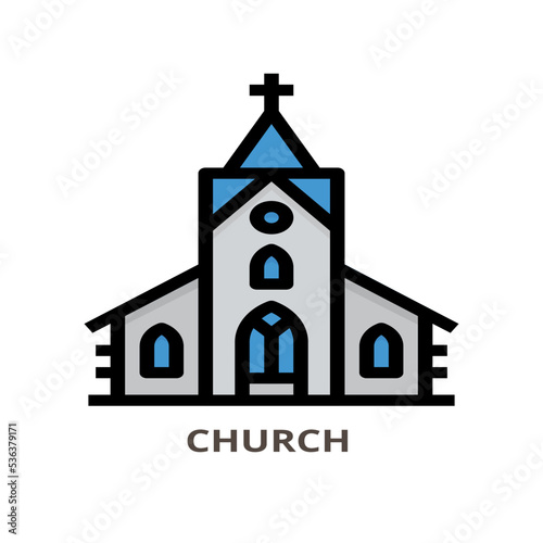 Church building filled outline icon, line vector sign, linear colorful pictogram isolated on white