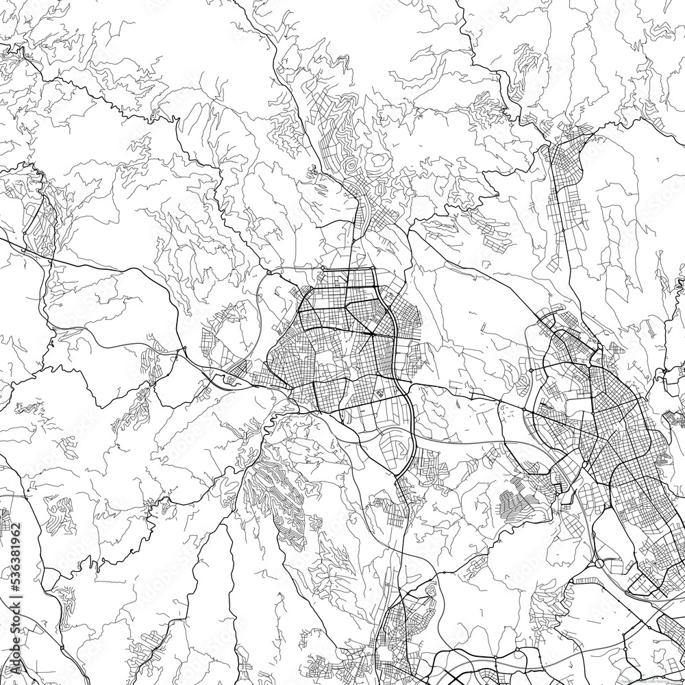 Area map of Terrassa Spain with white background and black roads
