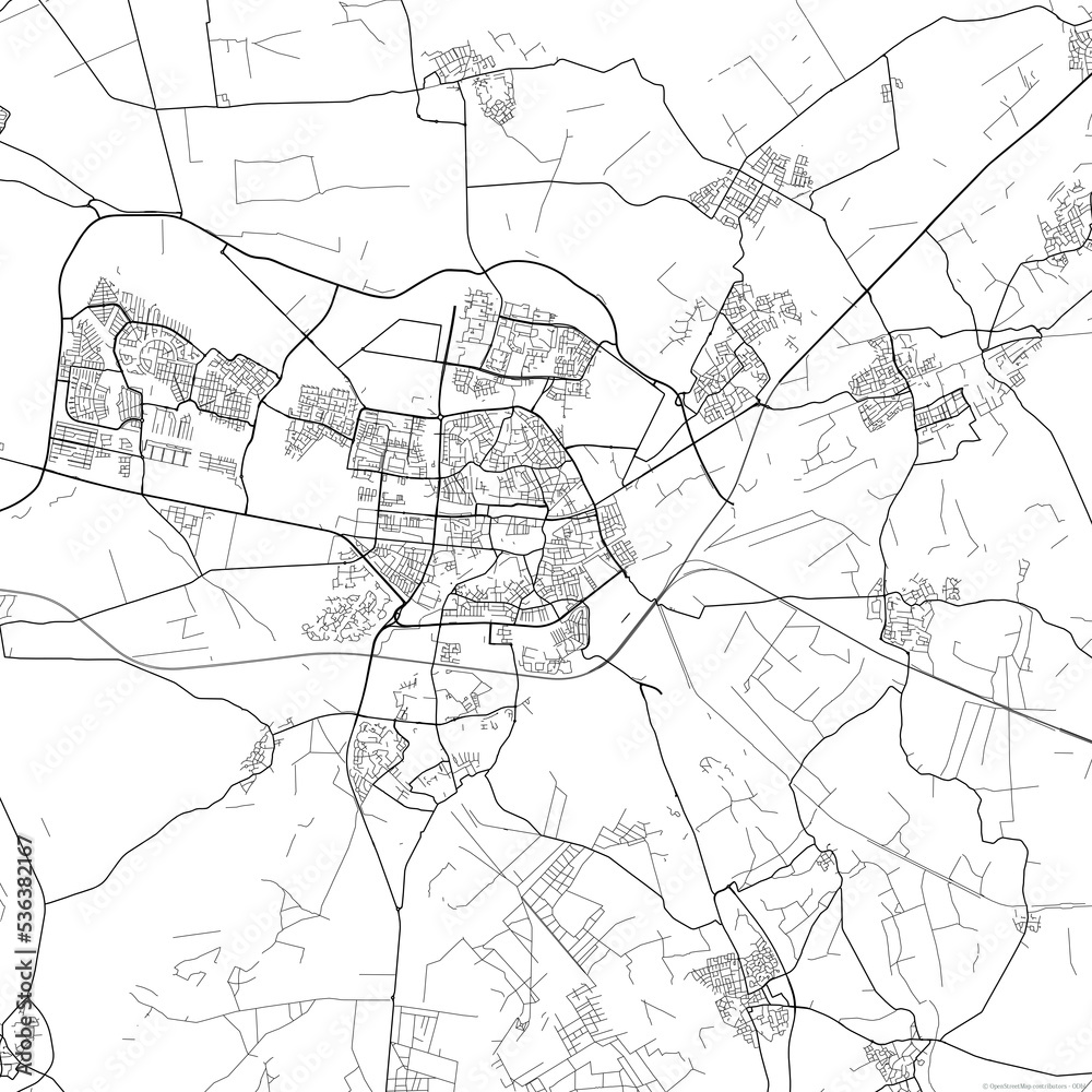 Area map of Tilburg Netherlands with white background and black roads