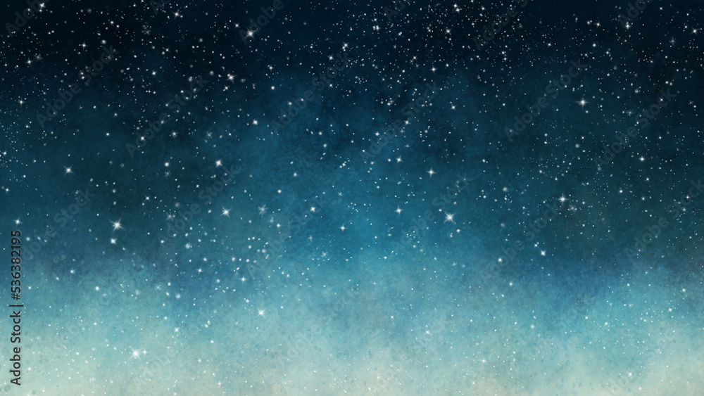 手描きの水彩の星空、キラキラ背景