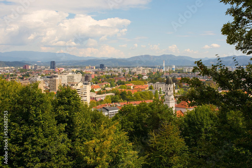 The city of Ljubljana in central Slovenia viewed from Castle Hill 