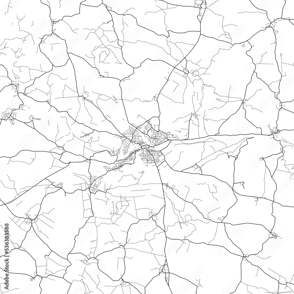 Fototapeta premium Area map of Trebic Czech Republic with white background and black roads