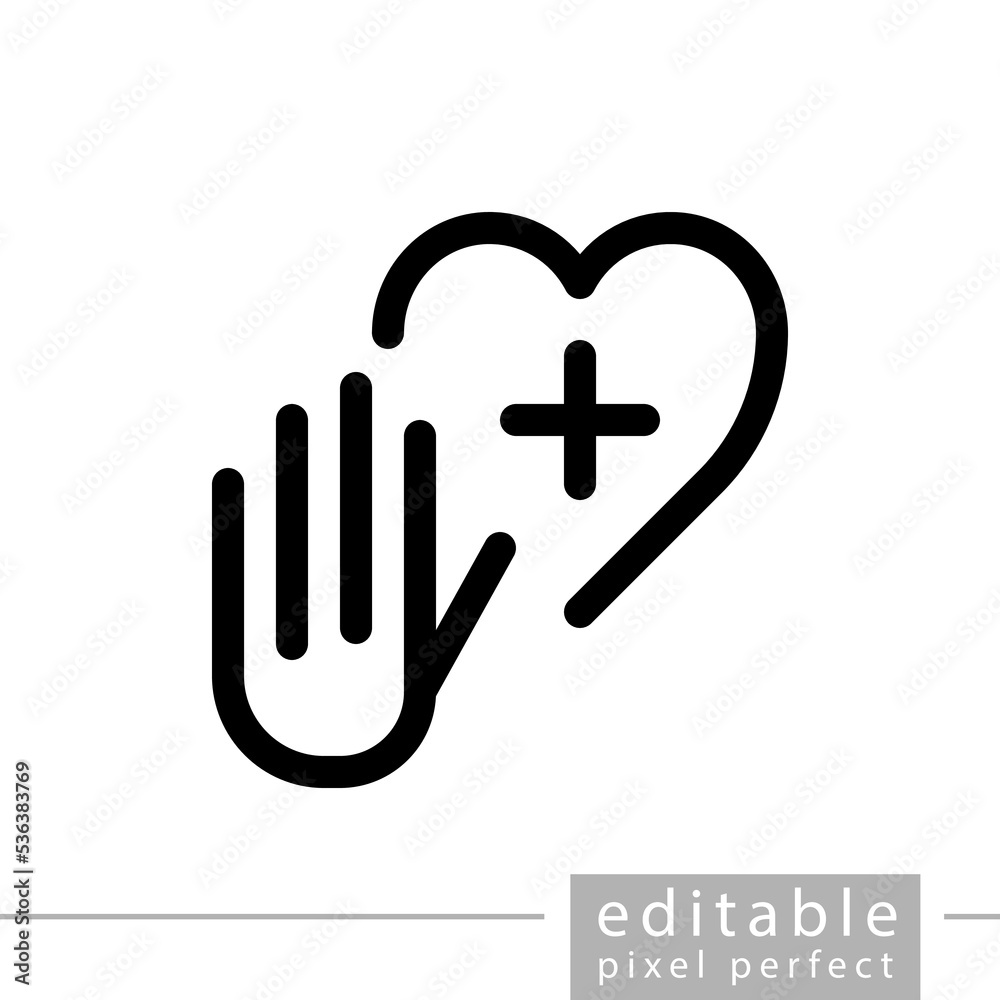 hand with heart, medical care, editable, pixel perfect icon hand with heart, medical care, editable, pixel perfect icon