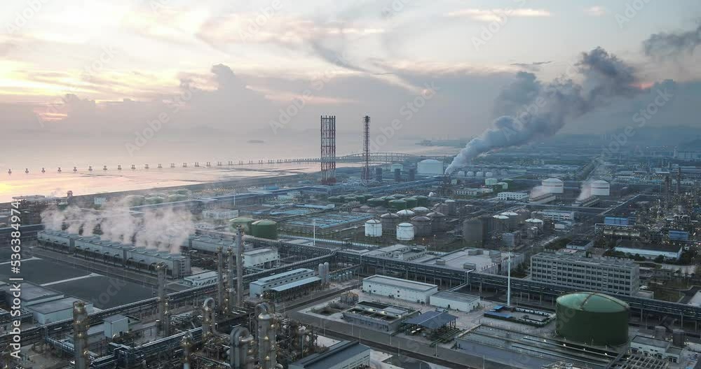 aerial view of chemical factory in field aerial view of chemical factory in field