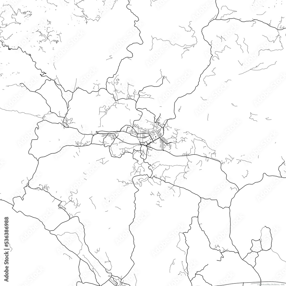 Area map of Velenje Slovenia with white background and black roads
