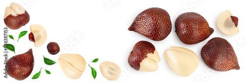 Salak snake fruit isolated on white background with full depth of field. Top view with copy space for your text. Flat lay.