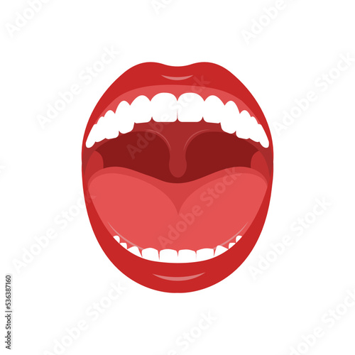 Open mouth of a person. Lips  tongue  teeth  throat. Flat style.