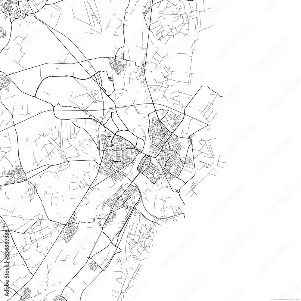 Area map of Venlo Netherlands with white background and black roads