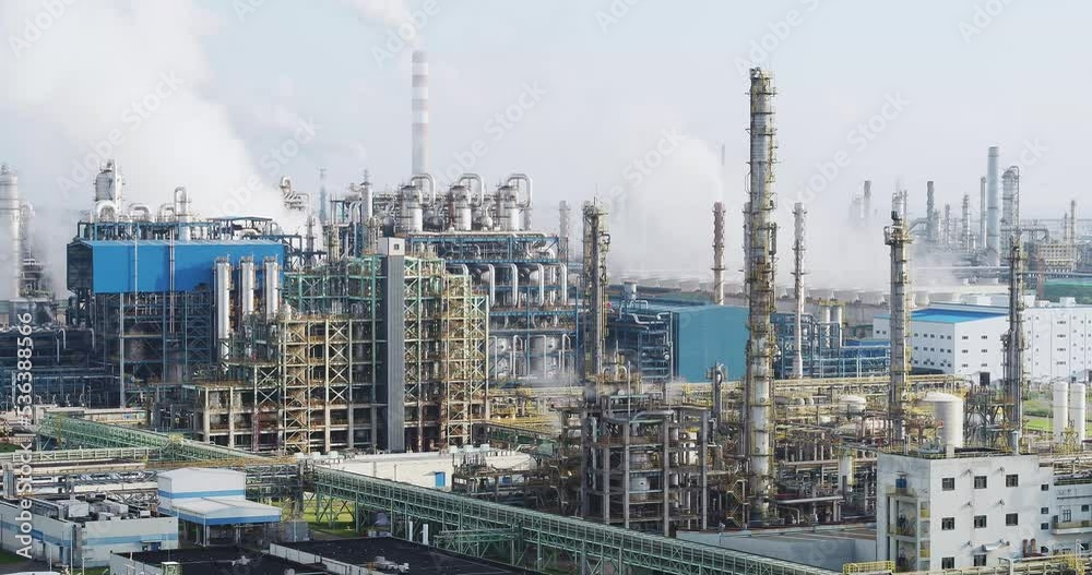 aerial view of chemical factory in field
