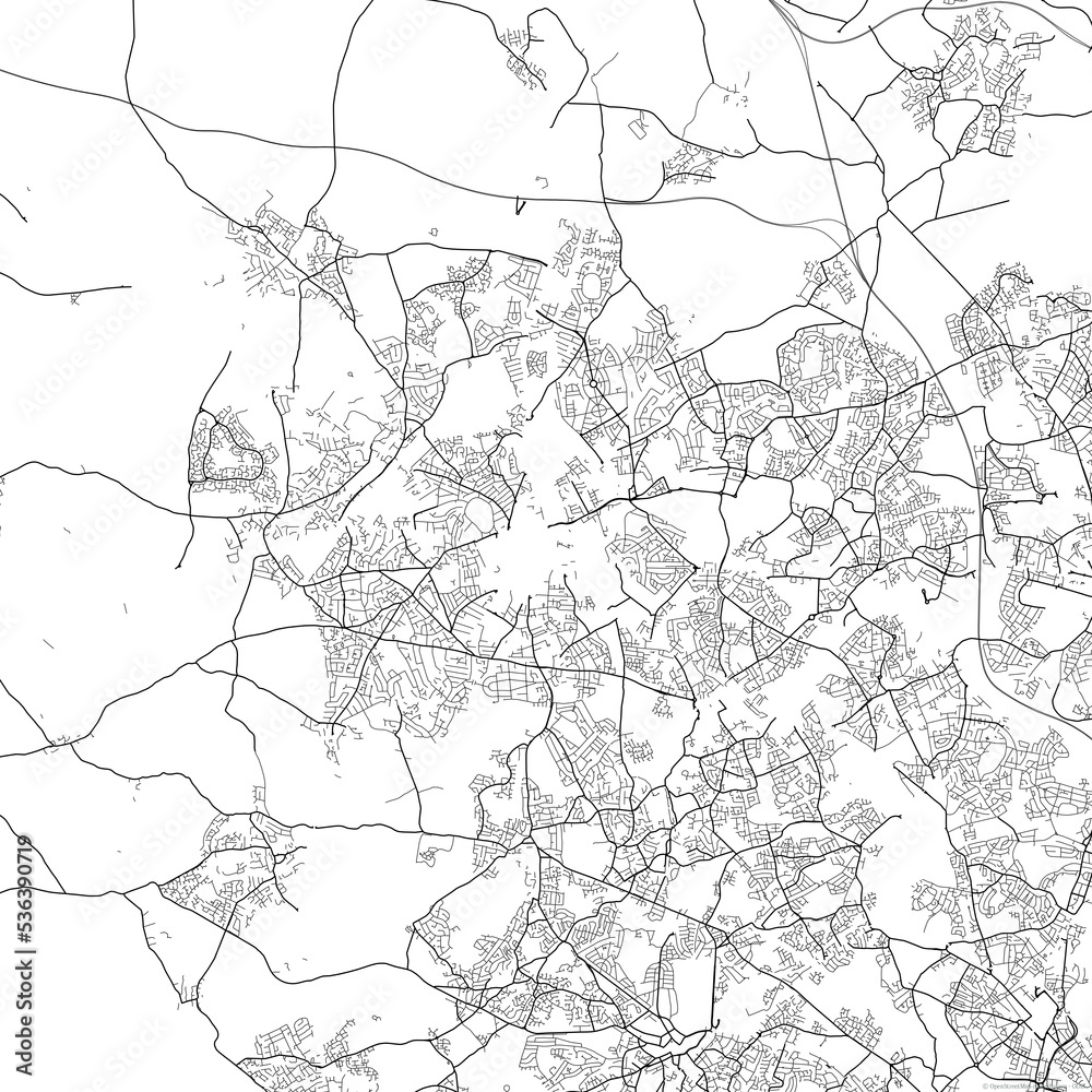 Naklejka premium Area map of Wolverhampton United Kingdom with white background and black roads