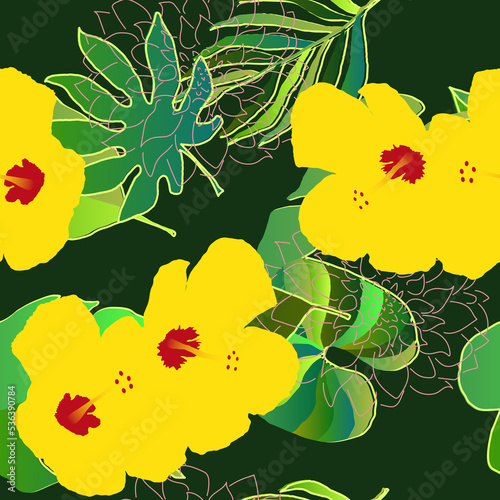 tropical leaves and flowers pattern