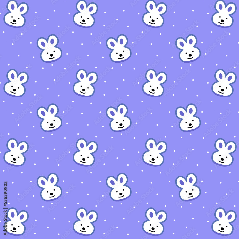 Cute bunnies seamless pattern. Hares pattern on purple background