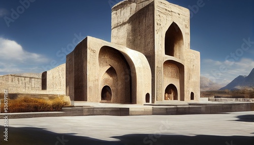 Painted beige mosque building facade photo