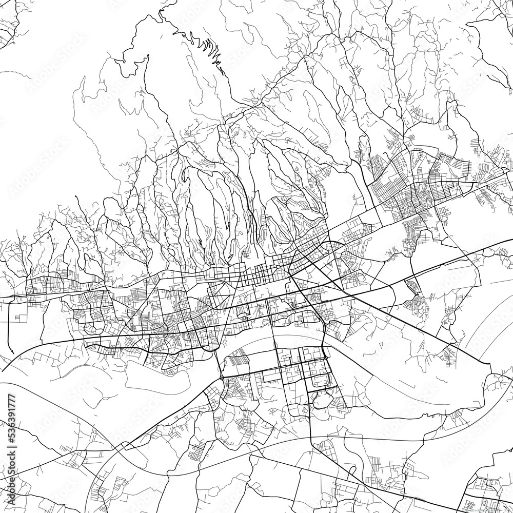 Area map of Zagreb Croatia with white background and black roads