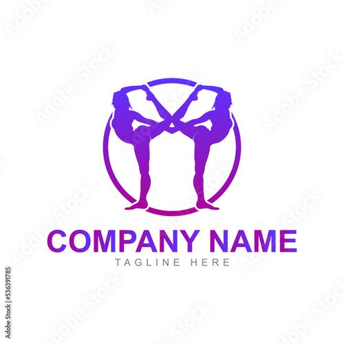 Two Girls Yoga Logo Vector Template 