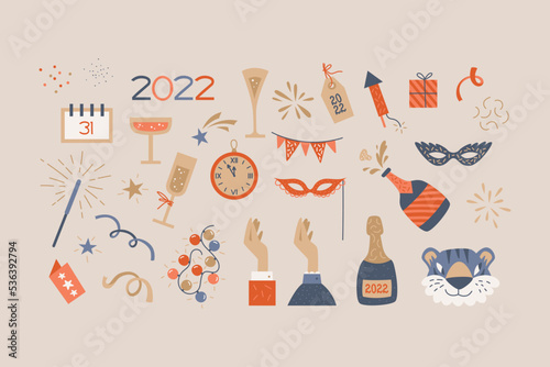 Set of New Year theme elements. New Year party vector collection