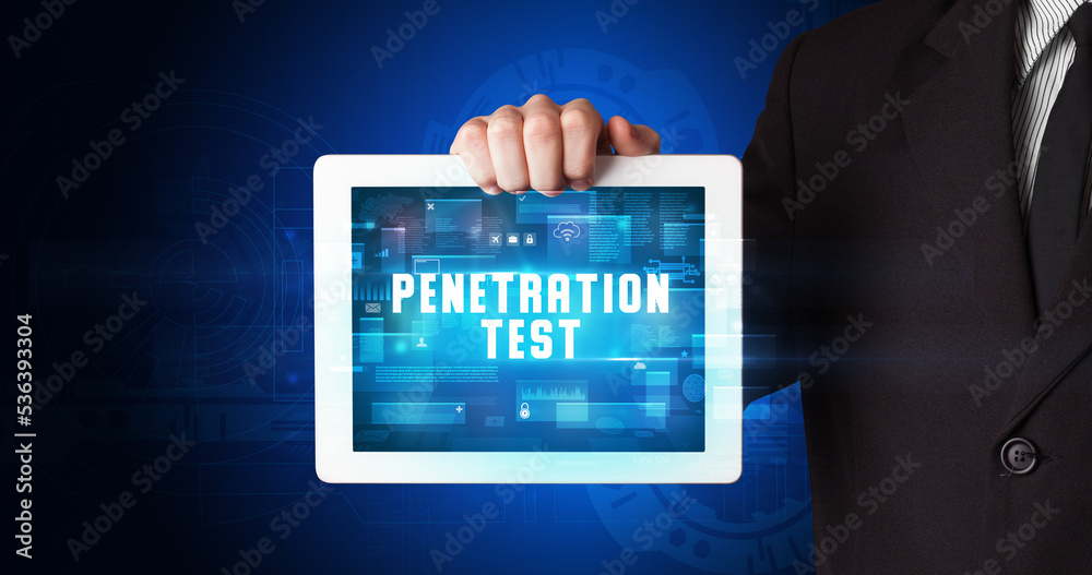 Person holding tablet, security concept Person holding tablet, security concept
