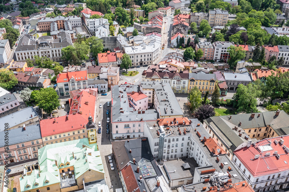 Drone photo of historic part of Cieszyn town, Poland
