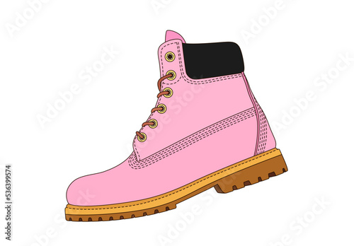 Vector rose women winter boots isolated on white background. Warm leather autumn boot. Kids ankle boots silhouette. Leather upper mountain shoes. Classic style cold weather footwear
