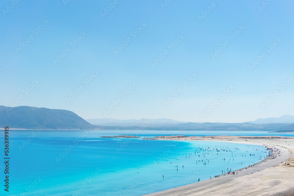 Panoramic view of Salda Lake in Burdur Province, Turkey.